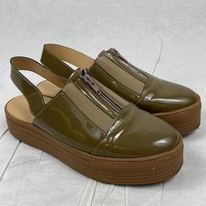 Rachel Comey Sporty Patent Leather Slingback Platform Shoes in Olive